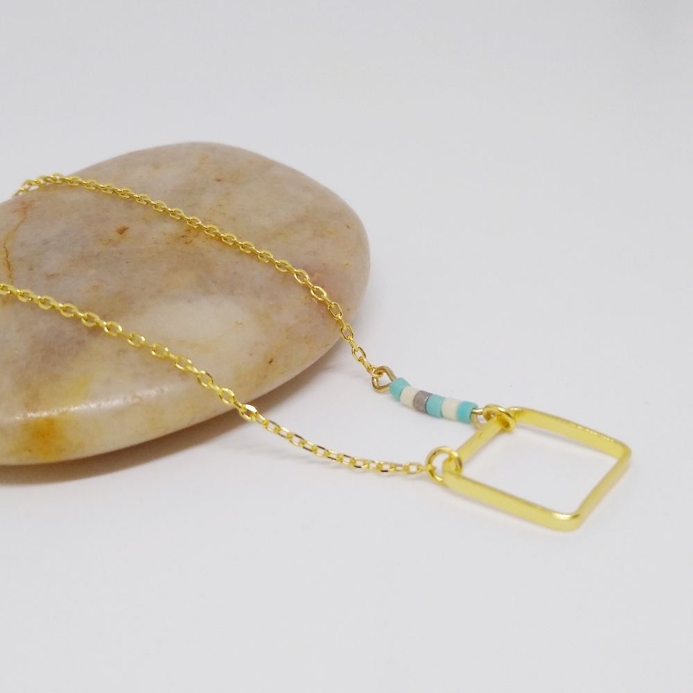 Dainty 14K Gold Plated Square Bead Bracelet - Picture 2 of 5